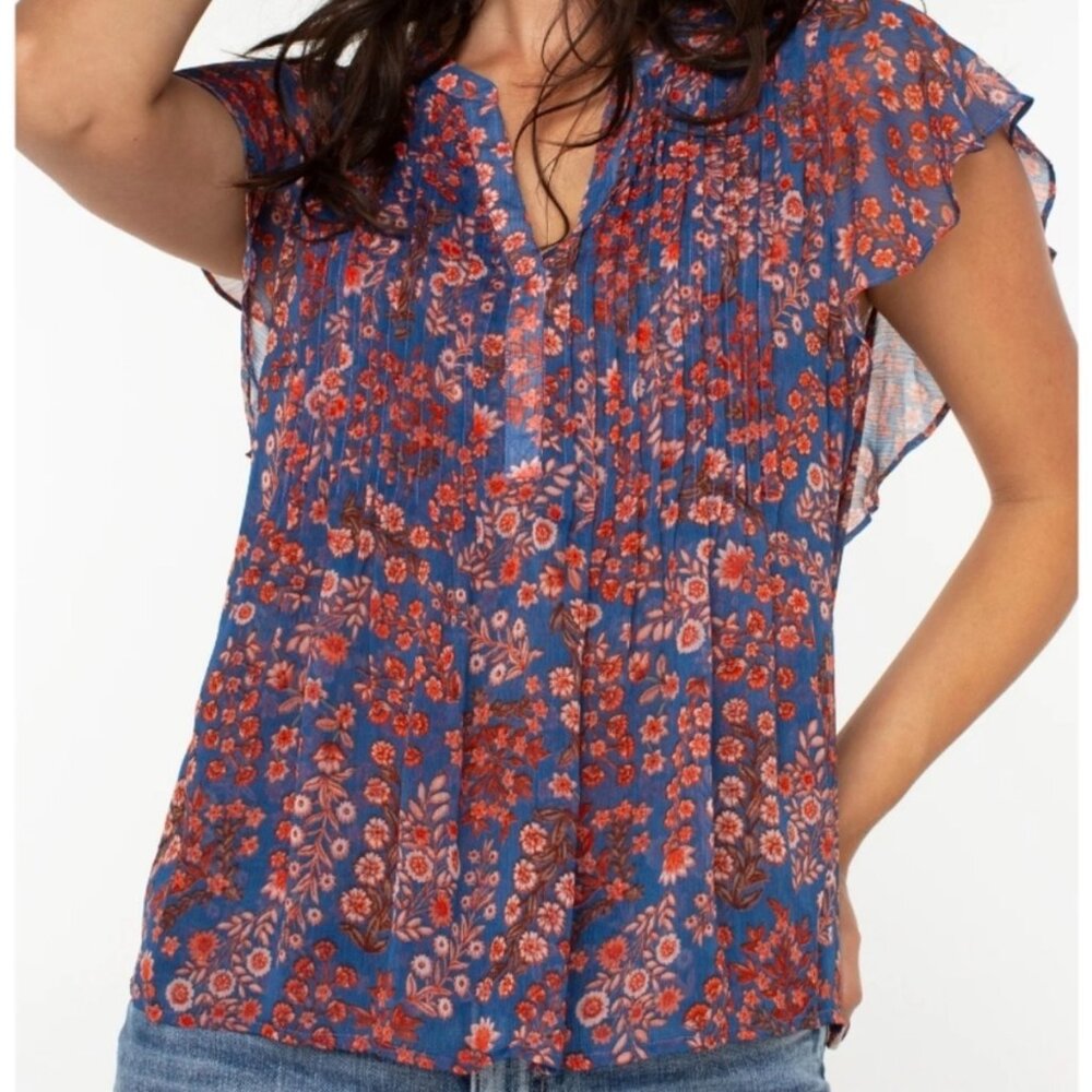 Liverpool Los Angeles Chiffon Floral Printed V Neck Blouse - Medium
